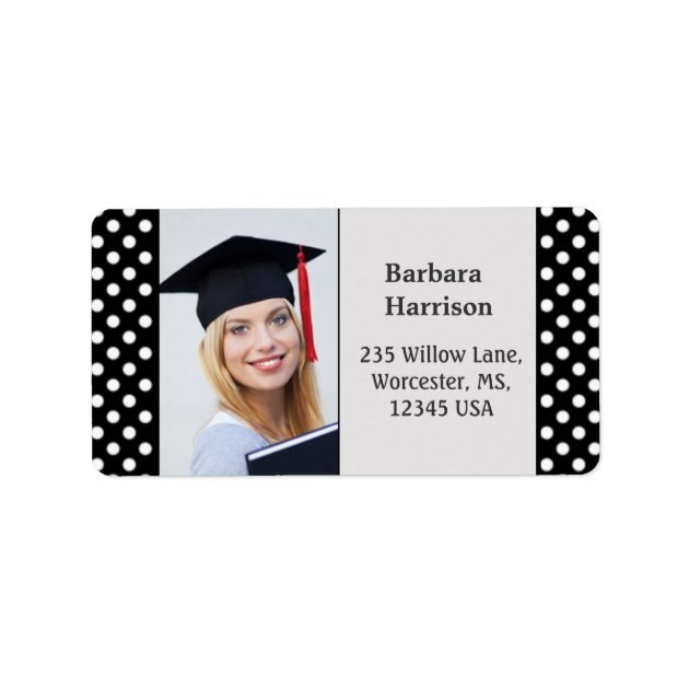 Black White Polka Dot Graduation Photo Label