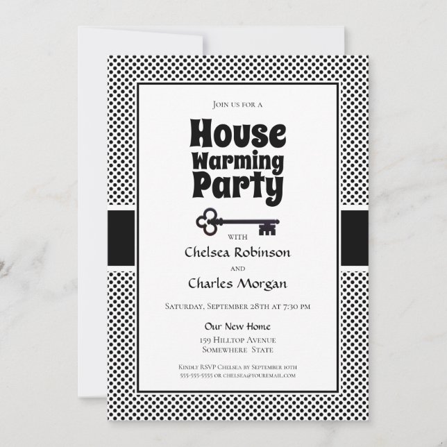Black White Polka Dot Housewarming Party Invitation (Front)