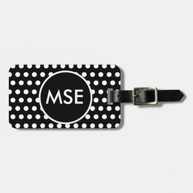 Black White Polka Dot Luggage Tag (Front Horizontal)