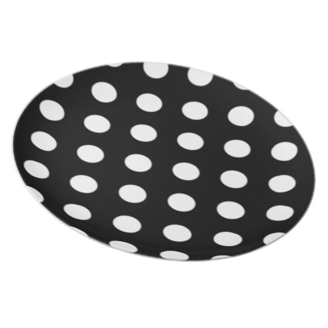 Black & White Polka Dot Melamine Plate (Right Side)