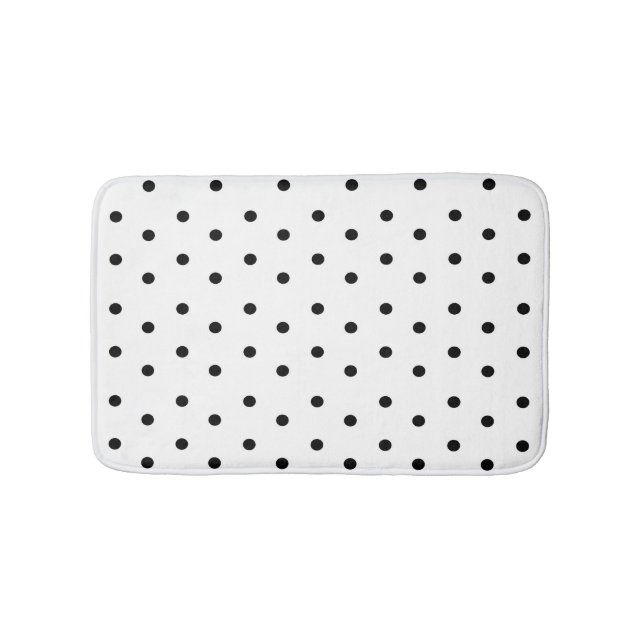 Black White Polka Dot Minimal Classic Design Bathroom Mat (Front)