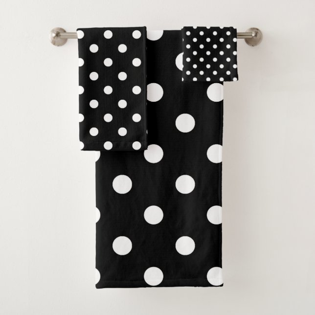 Black & White Polka Dot Modern Abstract Pattern Bath Towel Set (Insitu)