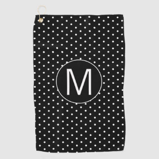 Black White Polka Dot Monogram Golf Towel