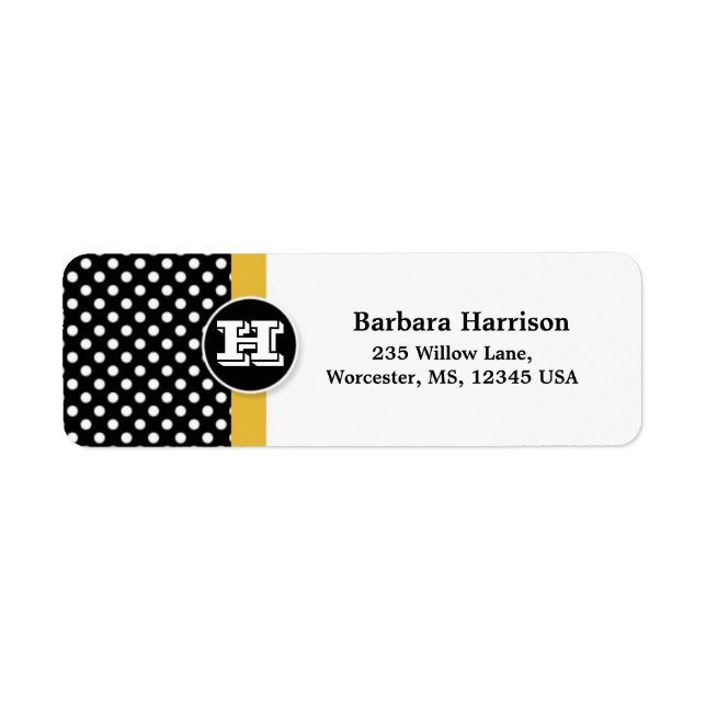 Black, white polka dot Monogrammed Graduation Label (Front)