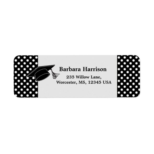 Black white polka dot, mortar Graduation Label (Front)