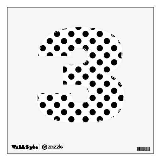 Black & White Polka Dot Number 3 Wall Decal | Zazzle