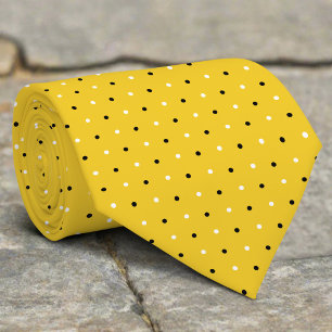 Black White Polka Dot On Yellow Background Wedding Neck Tie
