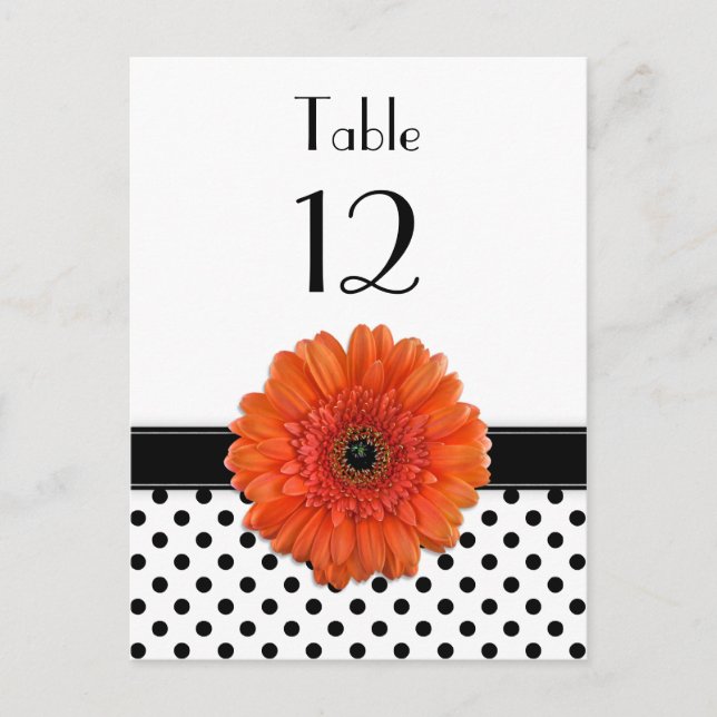 Black White Polka Dot Orange Gerber Table Card (Front)