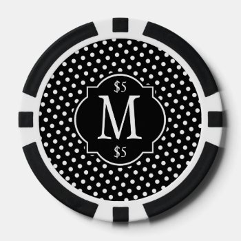 Black & White Polka Dot Pattern Monogram Poker Chips by EnduringMoments at Zazzle