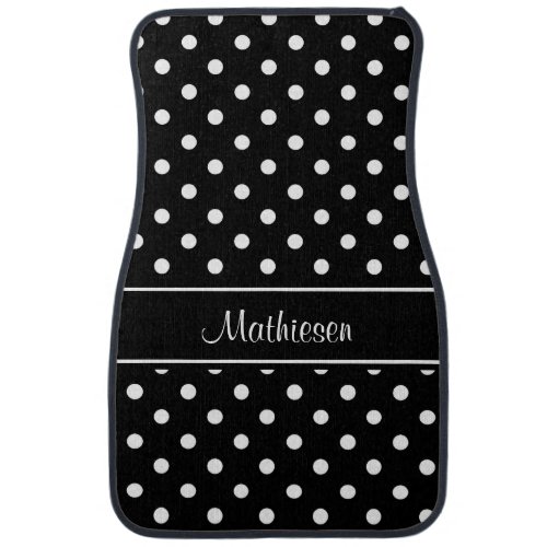 Black White Polka Dot Pattern Personalized Car Mat