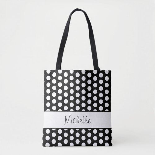 Black White Polka Dot Pattern Trendy Personalized Tote Bag
