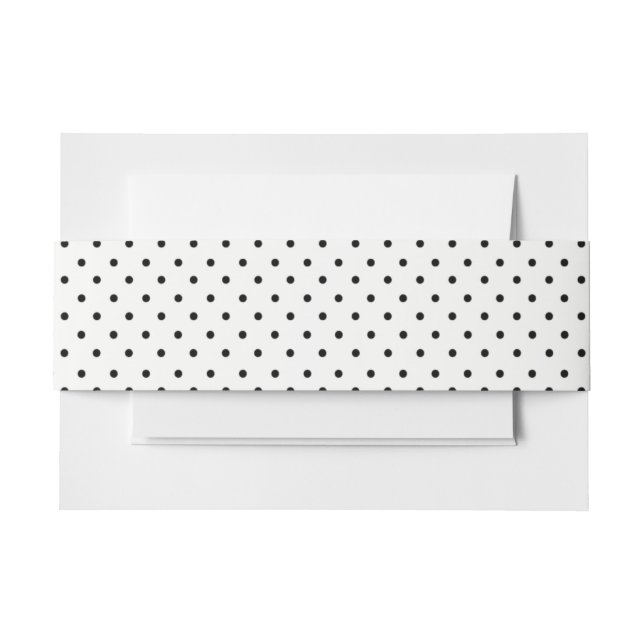 Black white polka dot pattern wedding invitation belly band (Front Example)