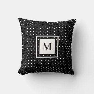 Black White Polka Dot Pattern with Modern Monogram Throw Pillow