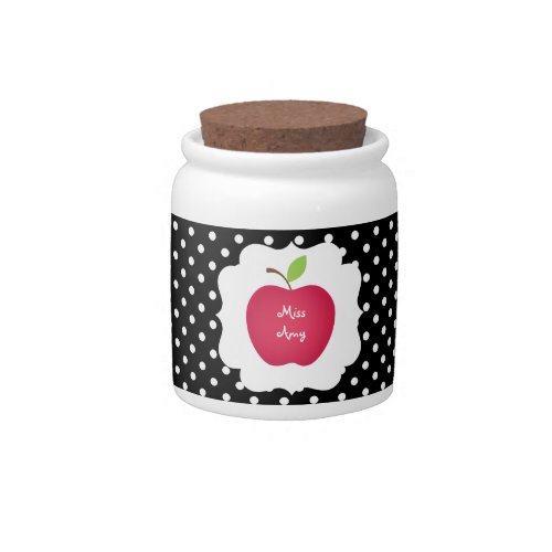 Black  White Polka Dot_Red Apple Teachers Candy Jar