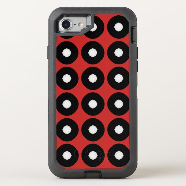 Black/White Polka Dot Red Background (Changeable) Otterbox iPhone Case (Back)