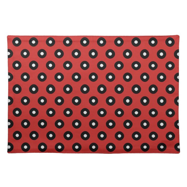 Black/White Polka Dot Red Background (Changeable) Placemat (Front)