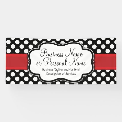 BlackWhite Polka Dot Red Ribbon BusinessBirthday Banner