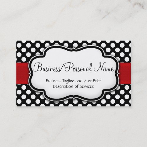 Black/White Polka Dot Red Ribbon Front/Back Business Card Templates