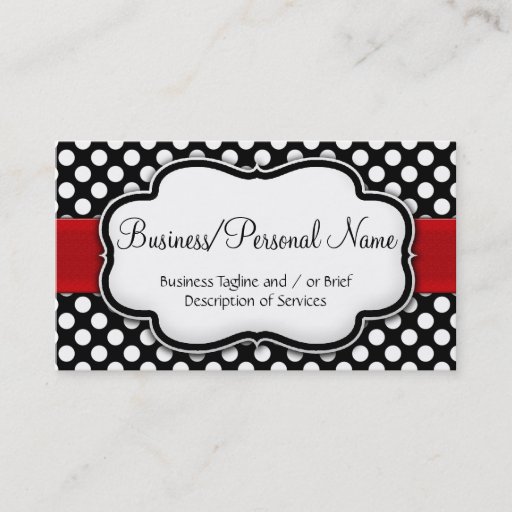 Customizable Black/White Polka Dot Red Ribbon Front/Back Business Card Templates