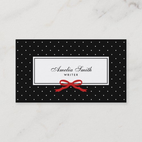 Black  White Polka Dot Red Ribbon Social Media Business Card