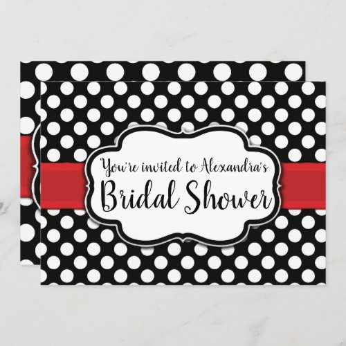 Black White Polka Dot Retro Pinup Bridal Shower Invitation