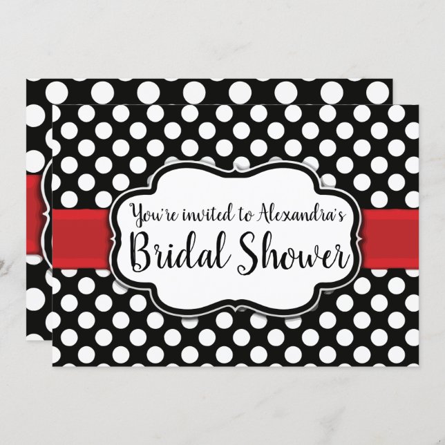 Black White Polka Dot Retro Pinup Bridal Shower Invitation (Front/Back)