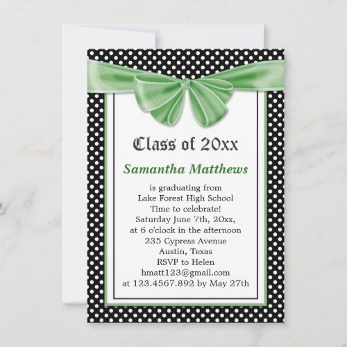 Black white polka dot ribbon Graduation Invitation