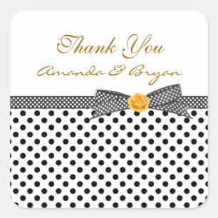 Black white Polka dot rose Thank you Sticker