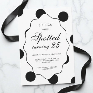 Black White Polka Dot Spotted 25th Birthday Party Invitation