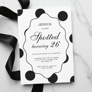Black White Polka Dot Spotted 26th Birthday Party Invitation