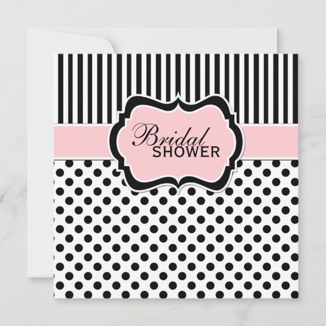 Black, White Polka Dot Stripe Bridal Shower Invite (Front)