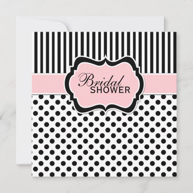 Black, White Polka Dot Stripe Bridal Shower Invite (Front)