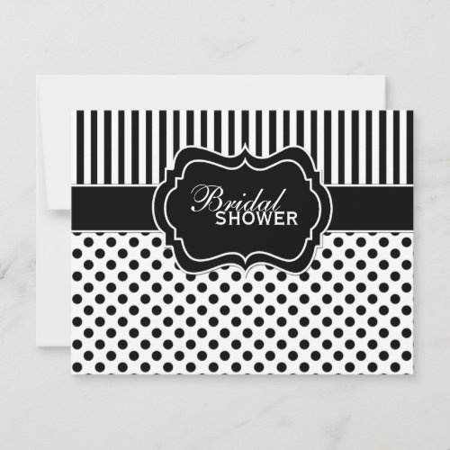 Black, White Polka Dot Stripe Bridal Shower Invite