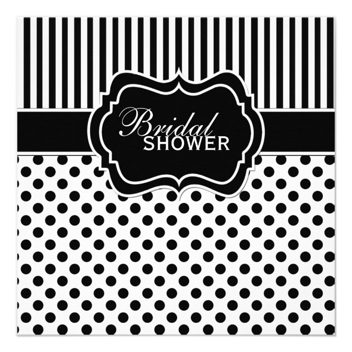 Black, White Polka Dot Stripe Bridal Shower Invite