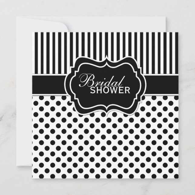 Black, White Polka Dot Stripe Bridal Shower Invite (Front)