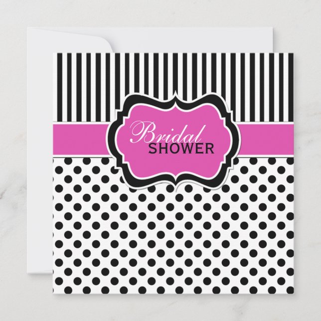 Black, White Polka Dot Stripe Bridal Shower Invite (Front)