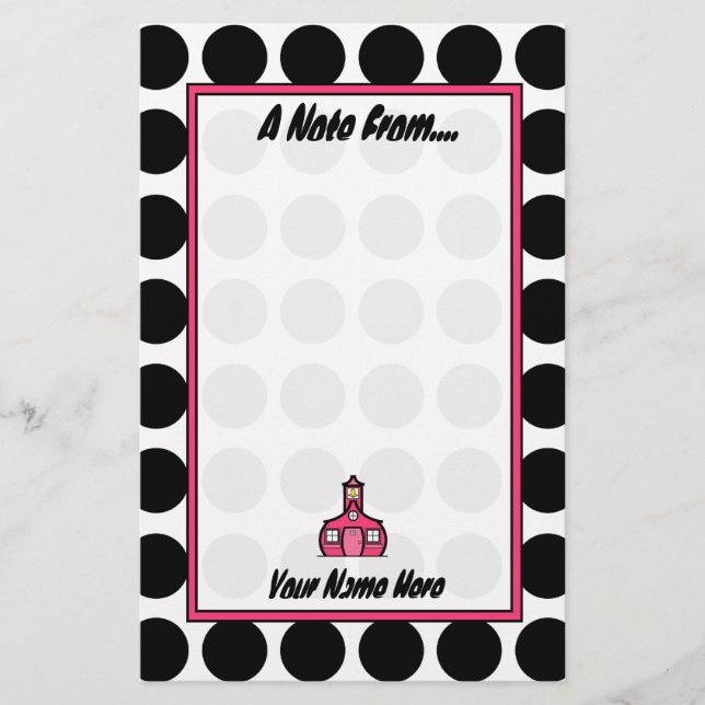 Black & White Polka Dot Teacher Fashion Stationery (Front)