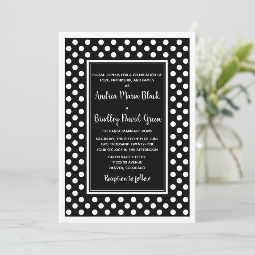 Black White Polka Dot Wedding Invitation | Zazzle