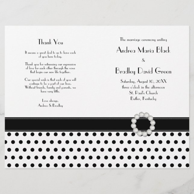 Black White Polka Dot Wedding Program (Front)