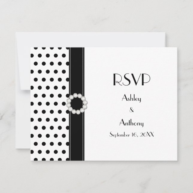 Black White Polka Dot Wedding RSVP Reply Card (Front)