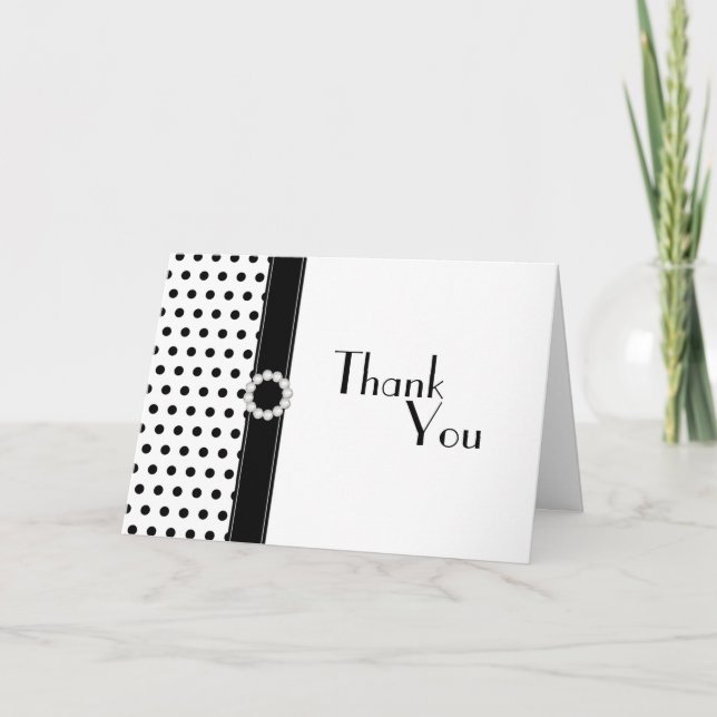 Black White Polka Dot Wedding Thank You Card (Front)