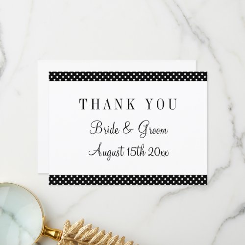 Black  white polka dot wedding thank you card