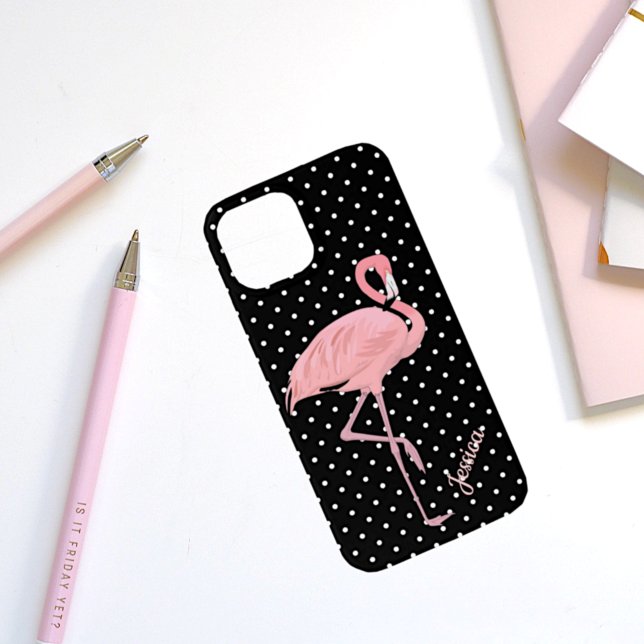 Black & White Polka Dot with Flamingo Case-Mate iPhone Case (Creator Uploaded)