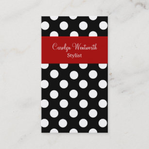 Black White Polka Dot with Red Business Card