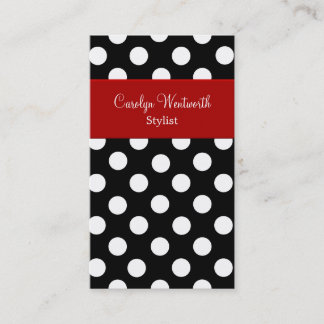 Black White Polka Dot with Red Business Card