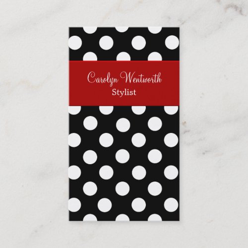 Black White Polka Dot with Red Business Card