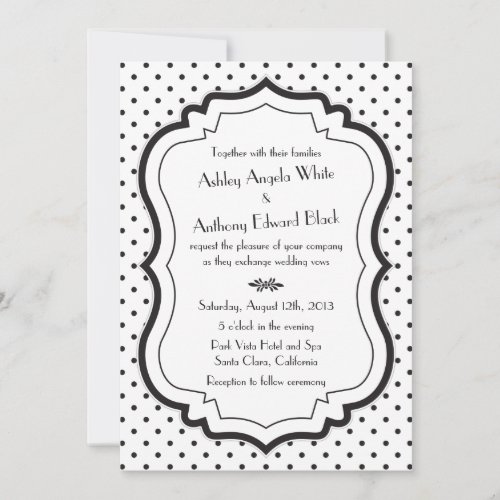 Black White Polka Dots 1950s Wedding Invitation