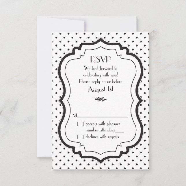 Black White Polka Dots 1950s Wedding RSVP Card (Front)