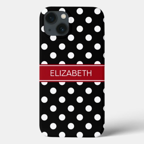 Black White Polka Dots 2 Cranberry Name Monogram iPhone 13 Case