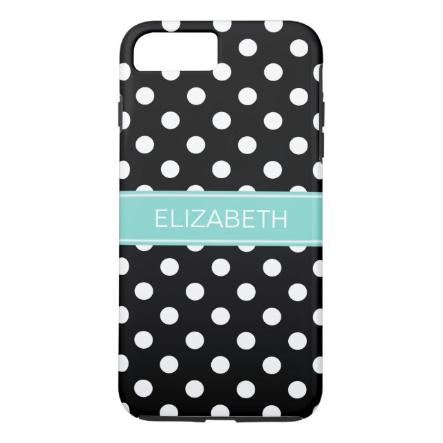 Black White Polka Dots #2 Turquoise Name Monogram Case-Mate iPhone Case (Back)